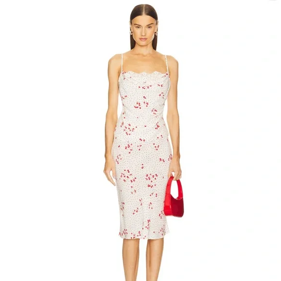 NWT L'Academie Hallie Midi Skirt in Suki Cherry Abstract - Picture 5 of 6